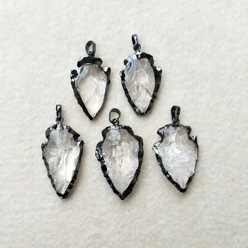 

5pcs Natural White Quartz Jewelry Arrow Crystal Pendant,Black Plated Rough Arrowheads Charm Bead Jewelry Necklace Making PD356