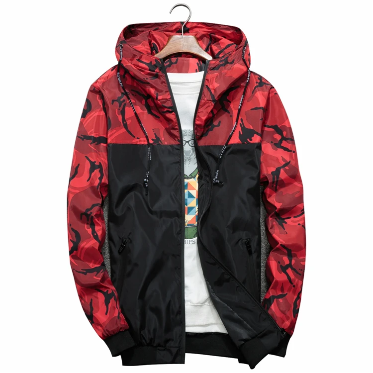 Men's Wonderful Zipper Camouflage Military Hooded-Red