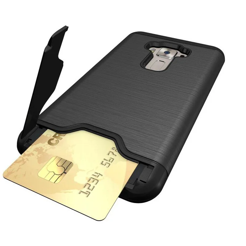 

Case For Asus Zenfone3 ZE552KL PC + Silicone Dual Layer Brushed Drawing Texture Builtin Stand Card Cover For ZE552KL