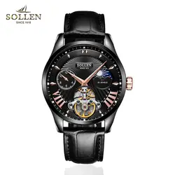 Известный бренд SOLLEN оригинальные часы для мужчин автоматические механические часы пояса из натуральной кожи спортивные наручные