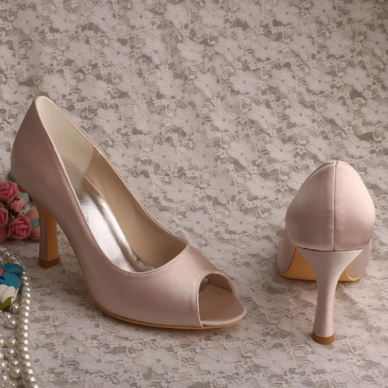 

Wholesale Women Dress Shoes Nude Satin High Heel Prom Court Bridesmaid Pumps