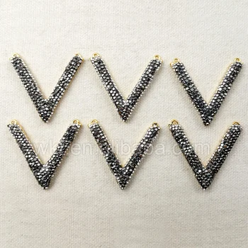 

WT-NP257 Full Rhinestone Design Letter V Pendant with double loops,Sparkly Crystal Beads Pendant with 24k gold strim Jewelry