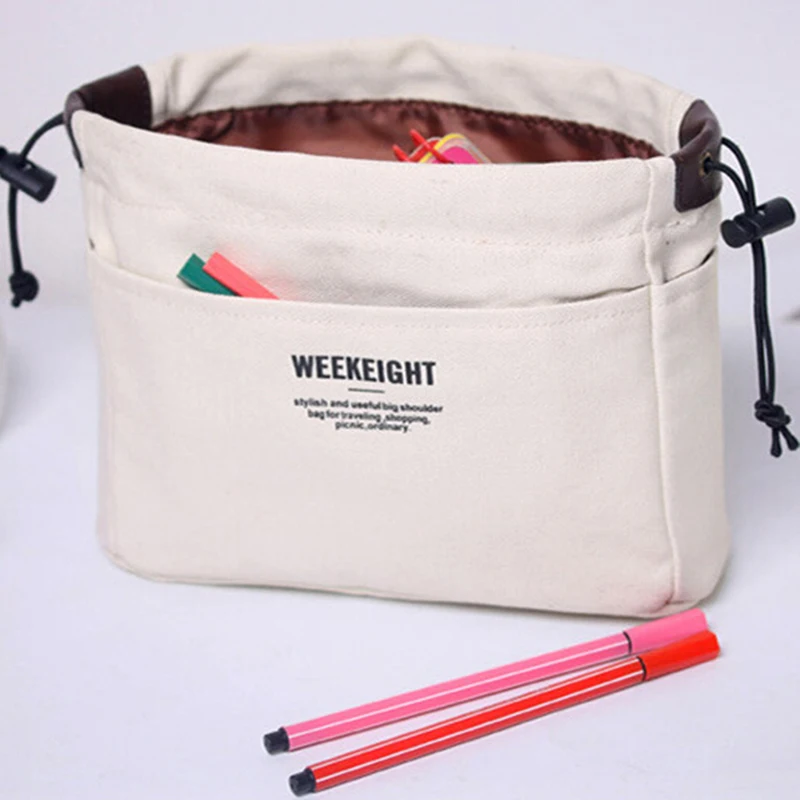 

2018 New Small Size Multi-functional Canvas Purse Organizer Bag Insert with Compartments Girl Makeup Travel Storage Case Handbag