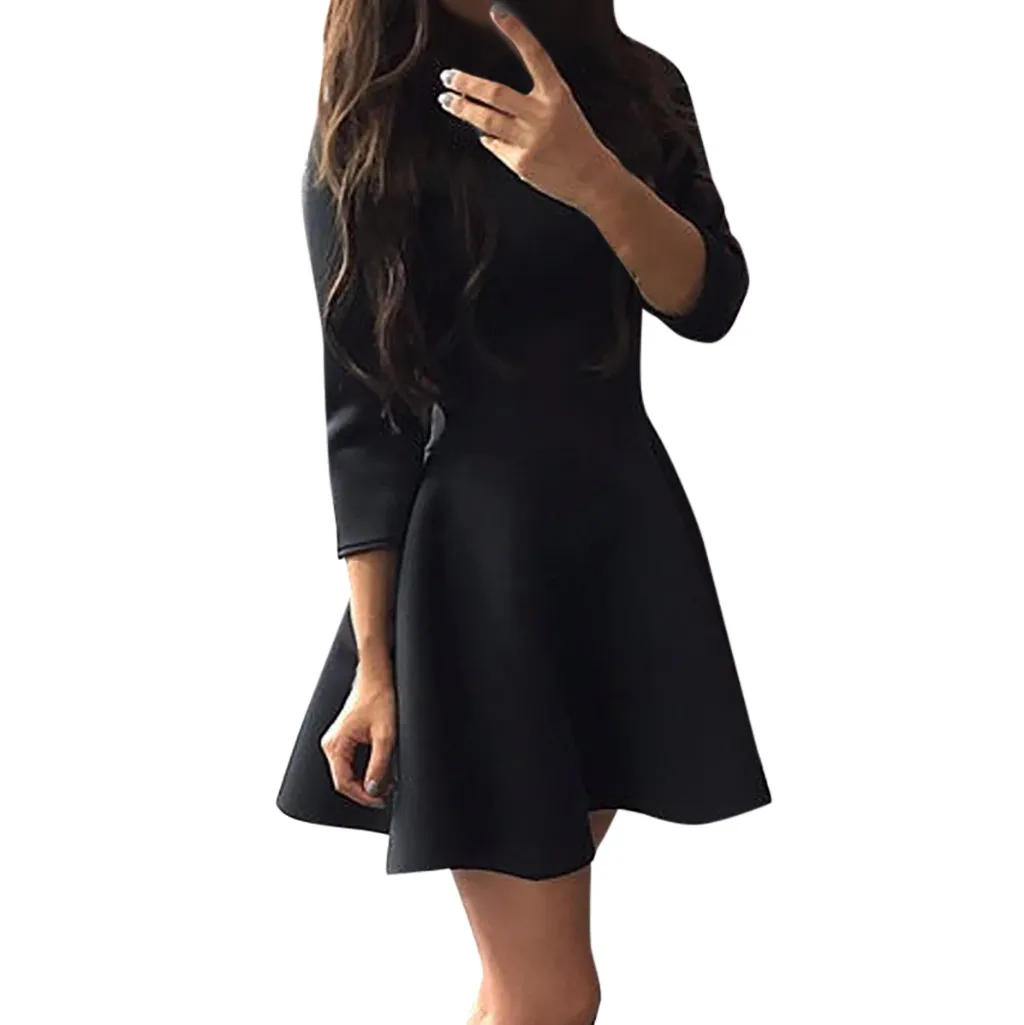

Women Dresses 2019 Summer Half Sleeve Solid O-neck sexy dress plus size Chiffon Pure Color Round Collar Middle Sleeve Dress#g3