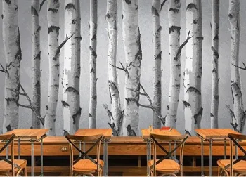 

Continental nostalgia painted birch Custom photo wallpaper 3D stereoscopic wallpaper living room TV background wall
