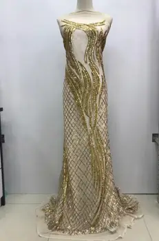 

J-12345 Nigerian french lace fabric with sequins Embroidered lace fabric for party dress