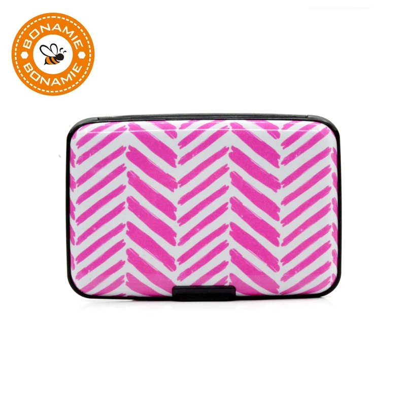 

BONAMIE RFID Blocking Credit Card Protector Aluminum RFID Wallet Bank Credit ID Card Case Holder For Female Pink Stripe Cross