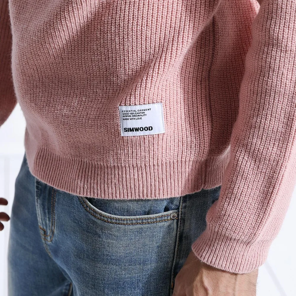 SIMWOOD New Brand Wool Sweater Men 2019 Spring Fashion Long Sleeve Knitted Pullover Men Cashmere Sweater High Quality 180369
