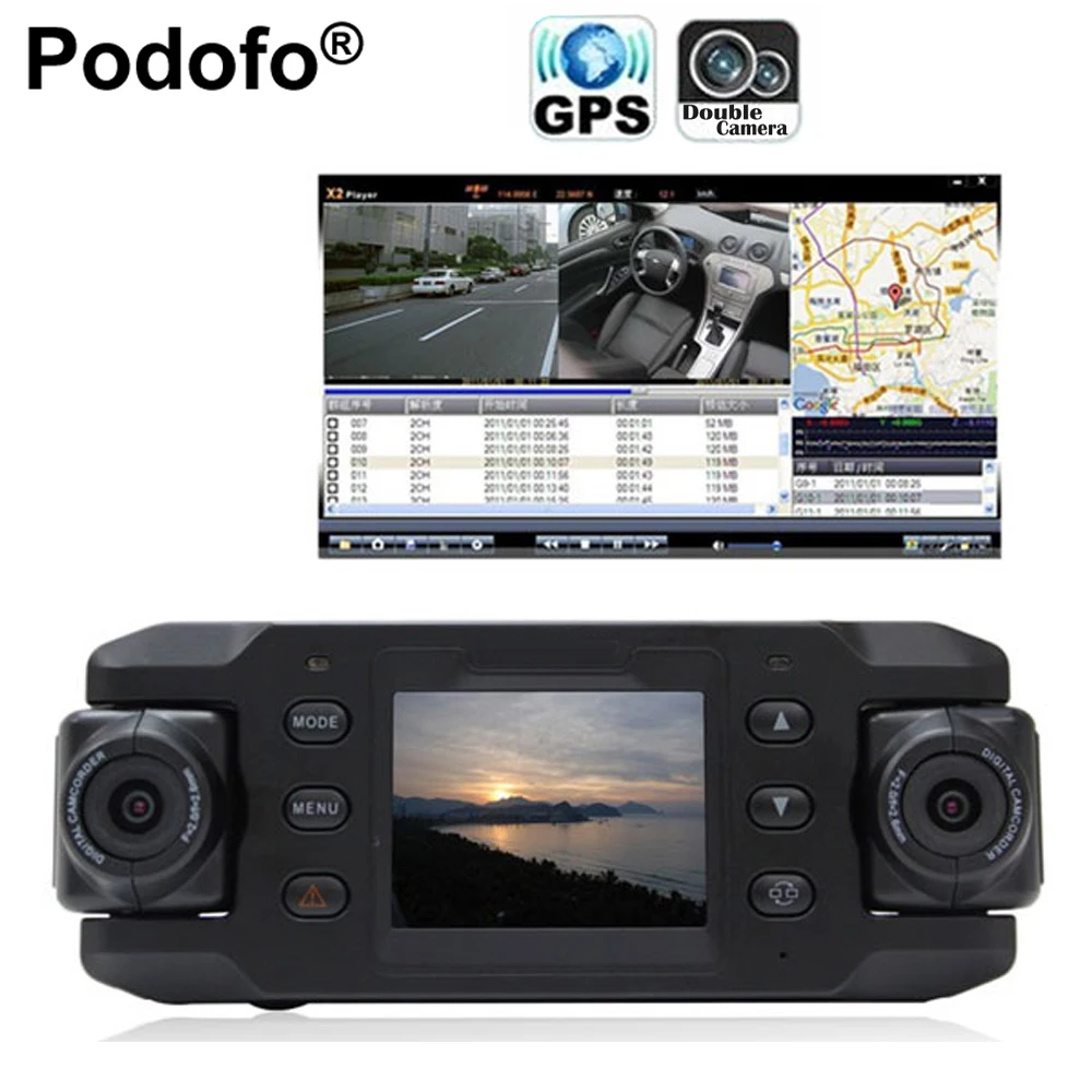 Dual Lens Car Camera Two Lens Vehicle DVR Dash Cam Loop Recorder GPS Tracker Tracking G