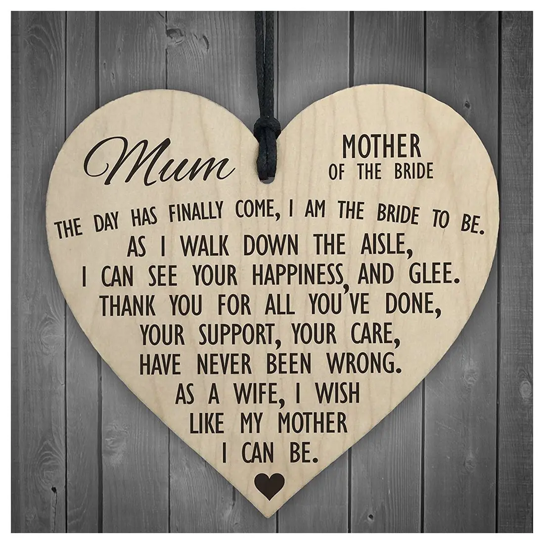 mother of the bride to be wooden hanging heart wedding plaque mum