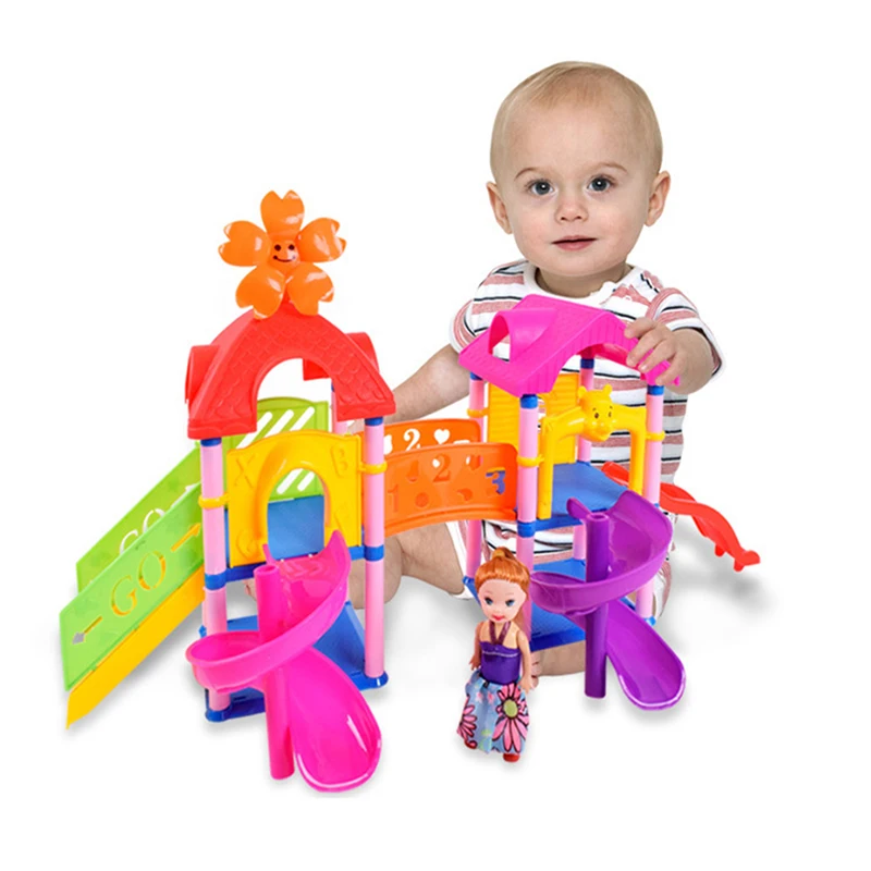 

1 Set Doll Amusement Park Children Assembling Blocks DIY Amusement Devices For Dolls Kids Play House Toy With Slide
