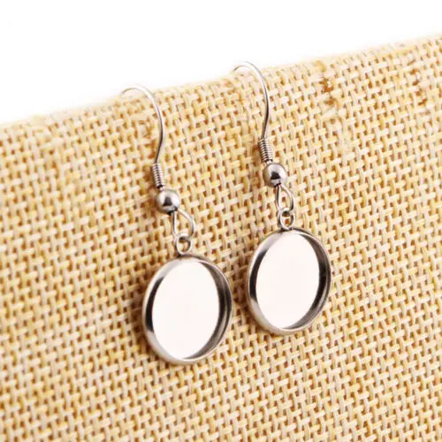 

50pcs Stainless Steel Silver Earrings Blank with Earring Hook Cabochon Settings Tray Fit for DIY Jewelry Making Earring
