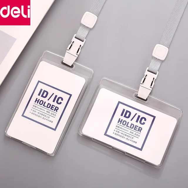 Deli 10pcs/Pack Plastic ID Card Badge Holder Transparent Exhibition ID Name Card Holders Office