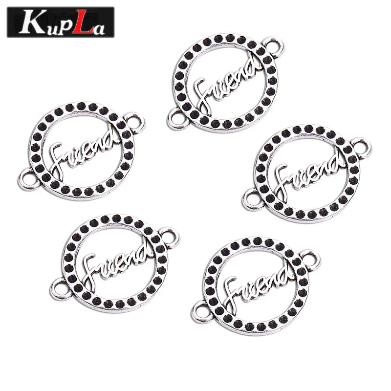 Kupla Vintage Silver Metal Letter Friend Charms Connector for Bracelets
