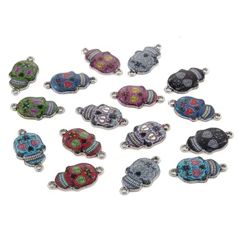 

High Quality 13x25mm Mixed Color Skull Alloy Drop Oil Connectories Charms For Jewelry Making DIY 20pcs