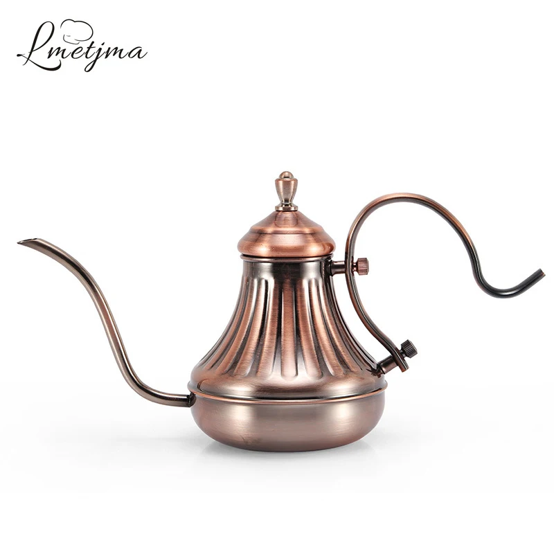 Kopen LMETJMA Roestvrij Staal Koffie Pot 420 ML 650 ML Koninklijke Koffie Druppelen Pot Fijne Mond Koffie Pot Lange Zwanenhals Uitloop giet KC0062