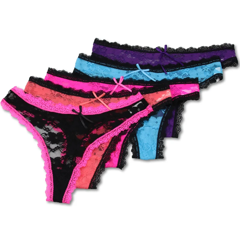 

4 Pieces/Pack Thongs Women Lace Thongs Female Panties Sexy G-string Transparent Women Panties Briefs Female Underwear