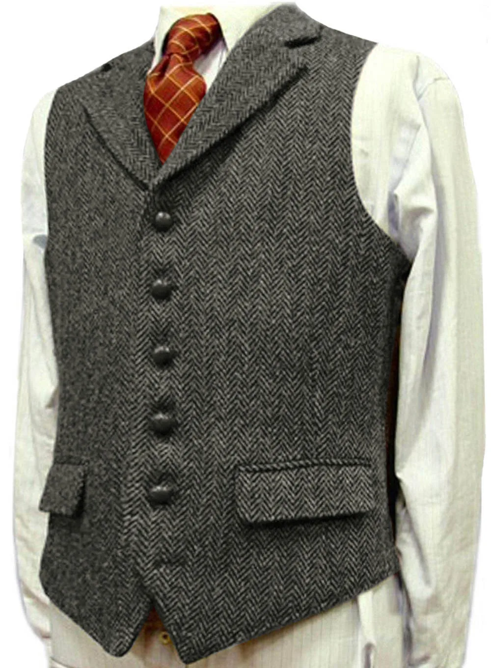 Mens Suit Vest Lapel V Neck Wool Herringbone Waistcoat Casual Formal Business Groomman For Wedding Green/Black/Brown/Green/Grey dress vests