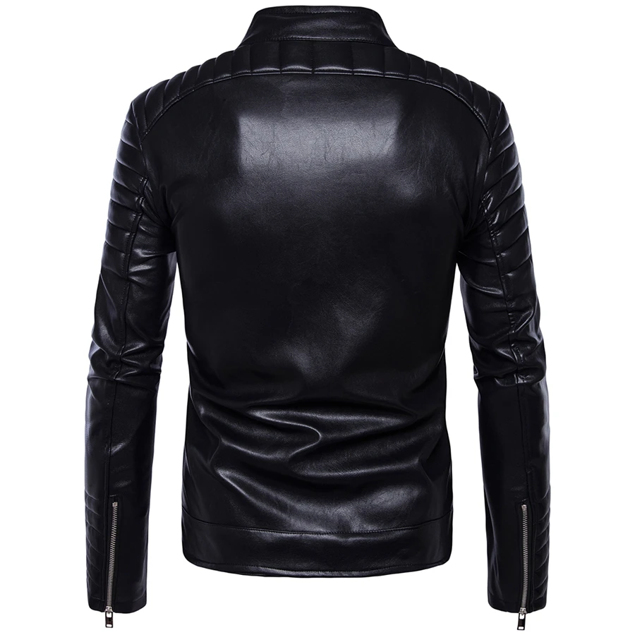  Unique Design Style Youth Men Black Long-sleeved PU Leather Jackets Size 5XL High-end Mens Fall Win