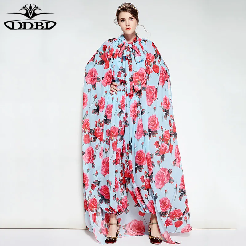 two pieces runway set bow floor length jumjpsuit + cape two pieces fashion set 71213