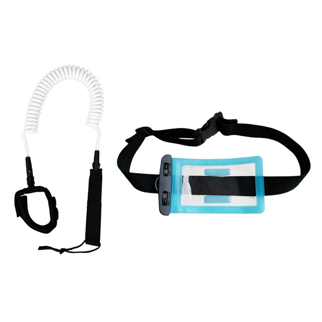 10ft 7mm Coiled Surfboard SUP Leash Stand up Paddle Board Leg Rope Ankle Strap with Waterproof Wallet Dry Bag - Choose Colors