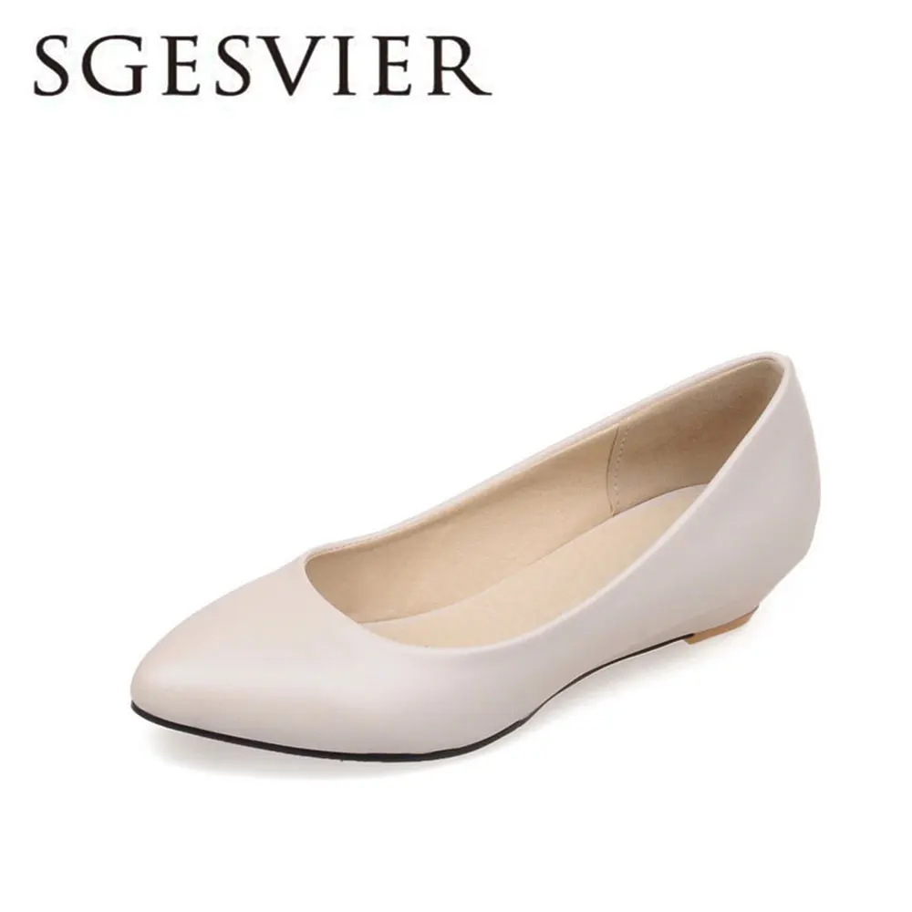 SGESVIER/женские туфли-лодочки; Туфли на танкетке с острым носком на низком каблуке; женские низкие слипоны; цвет белый, черный; туфли-лодочки; женская обувь; размеры 32-48; OX094 - Цвет: beige