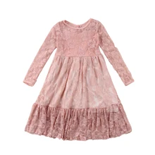 Летнее кружевное платье с оборками для девочек праздничное платье принцессы с цветочным принтом для маленьких детей 2-7T