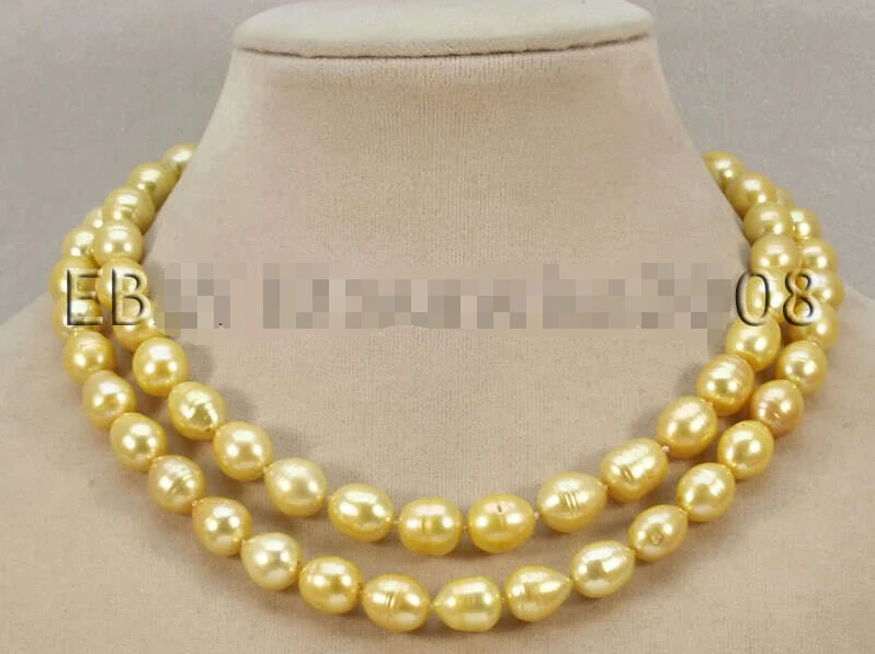 

ST461 R44 FREE shipping>>> >>>2015 fashion 2 row lovely 11-12mm yellow freshwater real pearls necklace 18"-19" 6.07