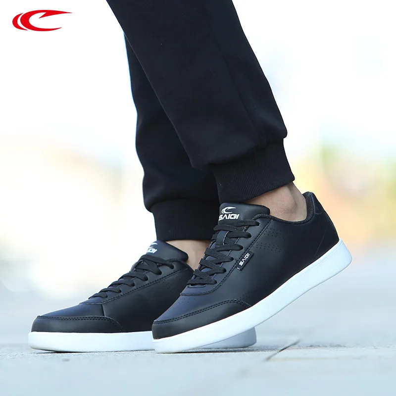 SAIQI Women's Men's Skateboard Shoes Sneakers Leather Walking White