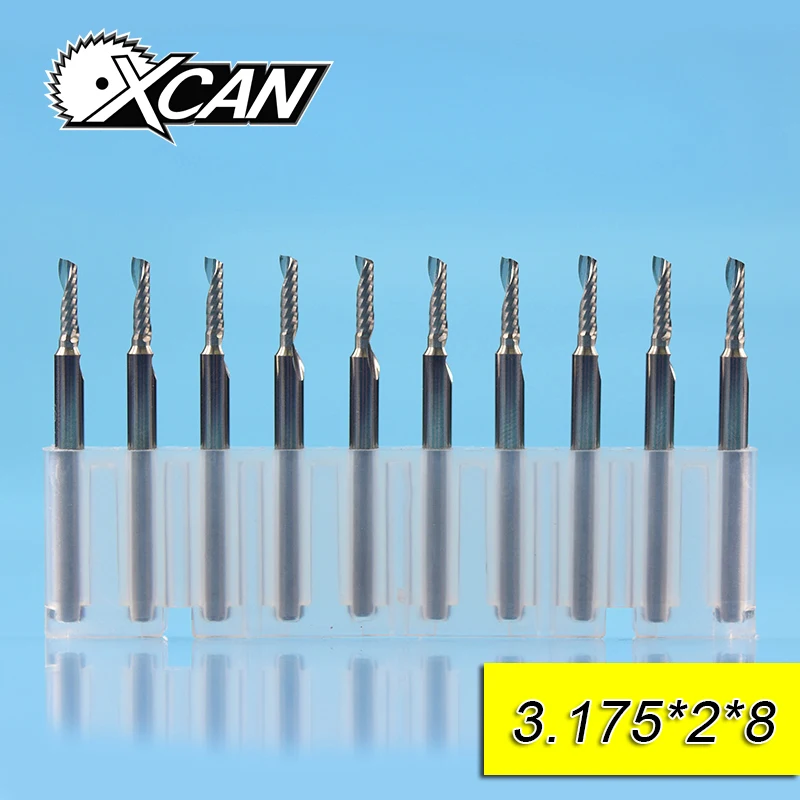 XCAN 10pcs 2x8mm 3.175 shank one Flute Spiral Router Bits for Cut Wood