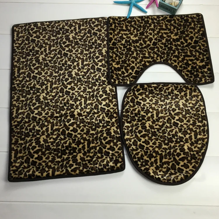 3 Pieces/set leopard printed bath mats set Non Slip Bathroom Carpet and