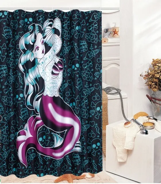 New Mermaid Sea Fish Punk Pinup Bathroom Waterproof Fabric Shower New Mermaid Sea Fish Punk Pinup Bathroom Waterproof Fabric Shower Curtain Free 12 Hook Home