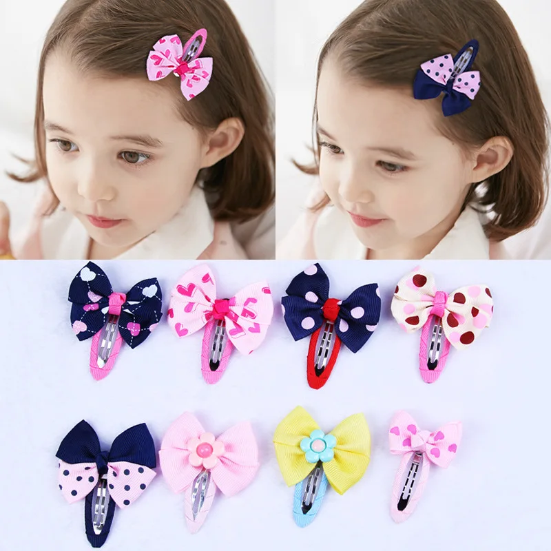 10pcs/set Colorful Kids Hair Clips Bow Dot Fashion Ribbon Hairpins