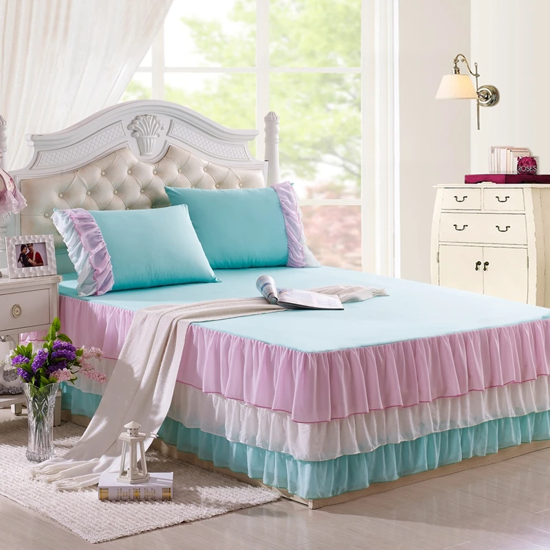 SunnyRain 3 Piece Rainbow Tulle Banked Candy Color Bedding Set King