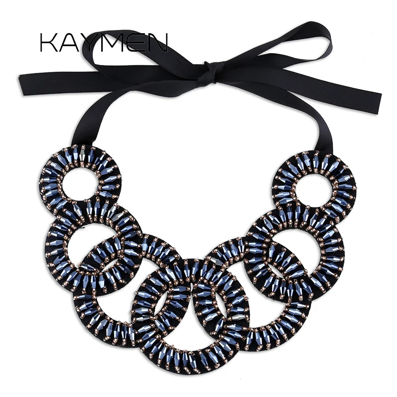 

KAYMEN Women's Fashion 7 Circles Inlaid Crystals Choker Necklace & Bohemia Style Fabrics Statement Necklace Pendant Jewelry