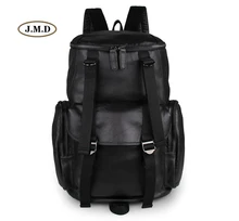 J.M.D Genuine Leather Simple Style Fashion Black Backpack Causal Journey Rucksack Two Ways Zipper Top Closure Laptop Bag 7318A