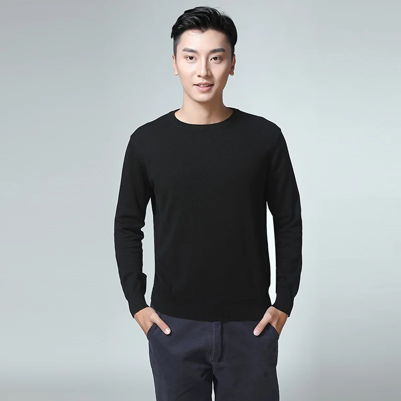 100% cotton O neck sweater men's 2018 winter Ribbed Slim