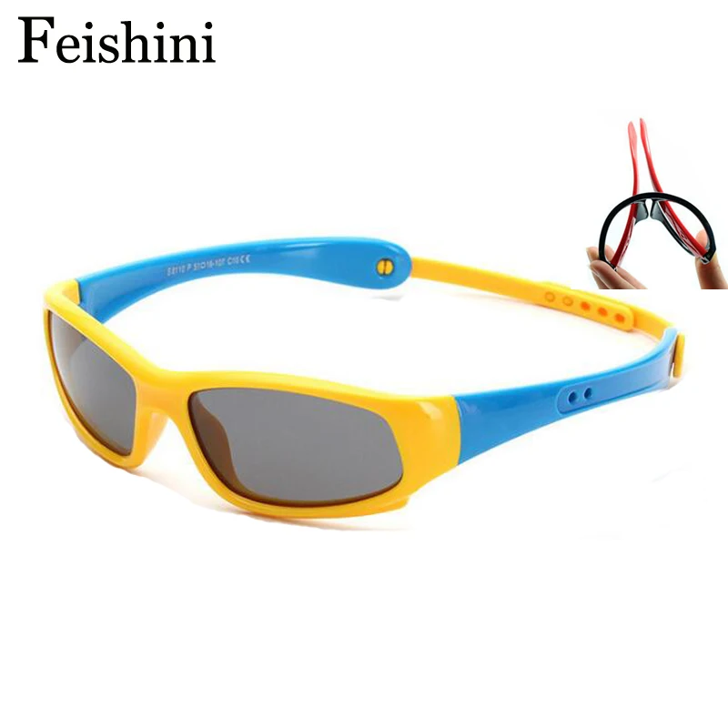 

FEISHINI Link Buckle Easy To Carry Elasticity Plastic Titanium Kids Sunglasses Boys Polarized Safe Children Glasses Girls Toy