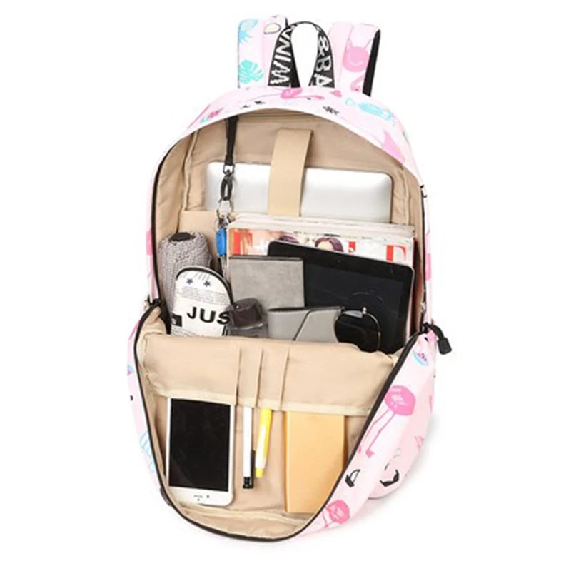 Mochila De mujer impermeable Linda bolsa de libros Rosa flamenco Animal Mochila impresión Mochila escolar para niñas adolescentes Mochila