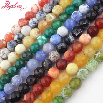 

10mm Round Beads Faceted Craceked Fire Agates Gem Stone Beads For Necklace Bracelets DIY Jewelry Making Strand 15" Free Shipping