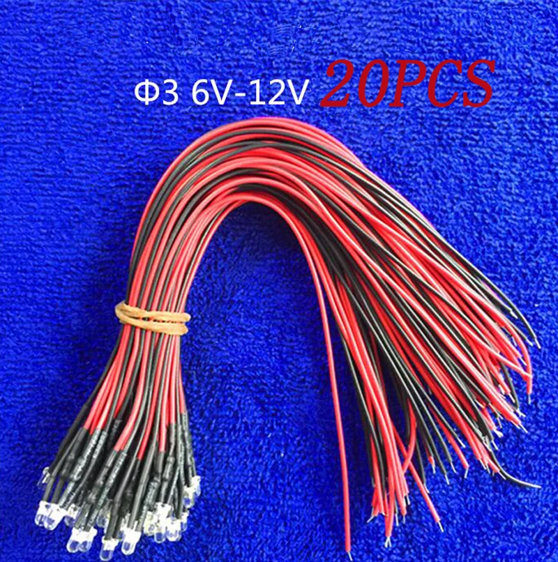 

20PCS LED Strip Light Bulb with Line Lights Lamps 6-12V Diameter 3mm DIY Decoration Spare Parts for RC Simulation Boat Model