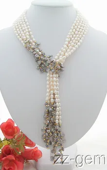 

Wholesale price new 3Strds 49" White&Grey Keshi Pearl Necklace