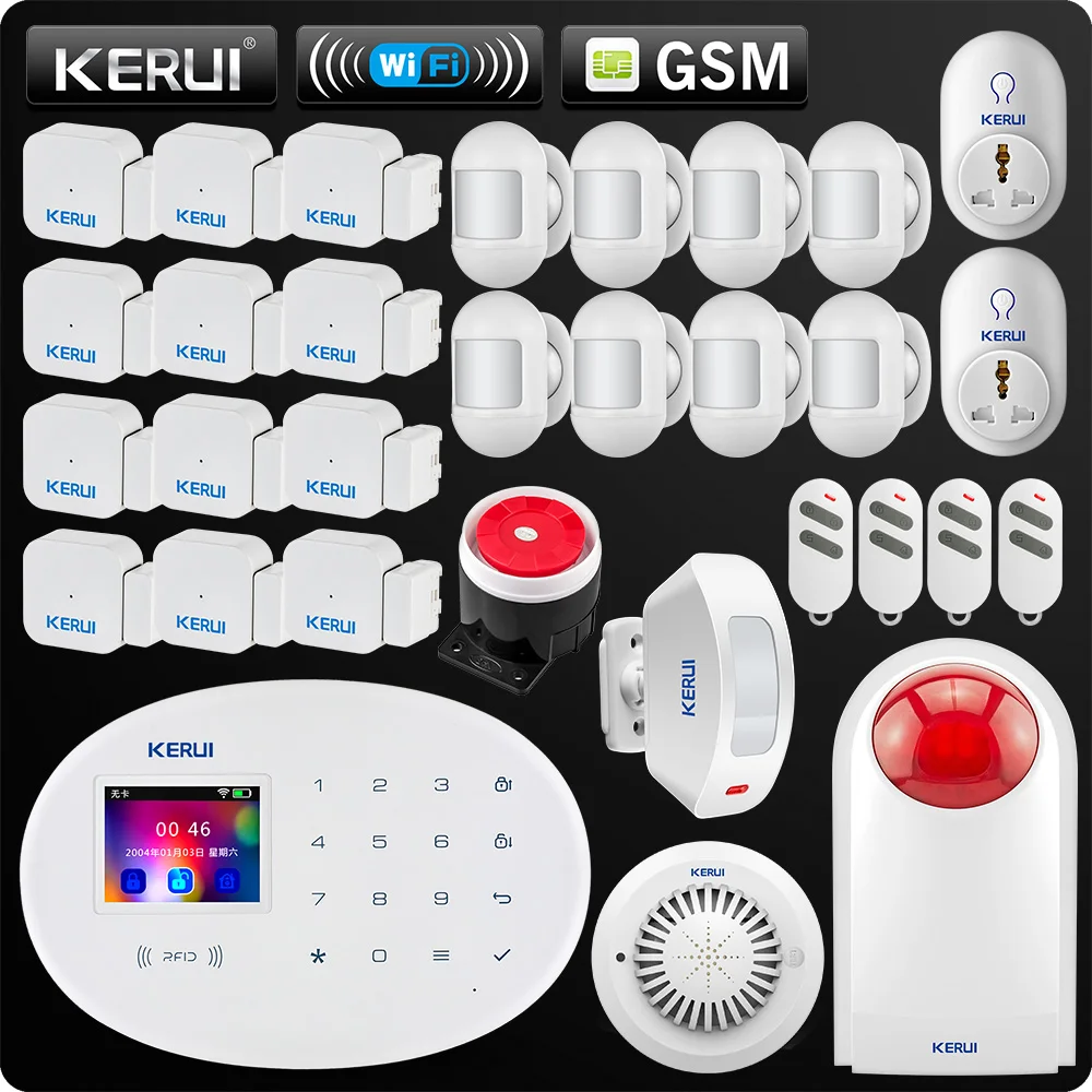 KERUI W20 новая модель Беспроводная 2,4 дюймов Сенсорная панель WiFi GSM охранная сигнализация приложение Мини PIR занавес умная розетка сирена