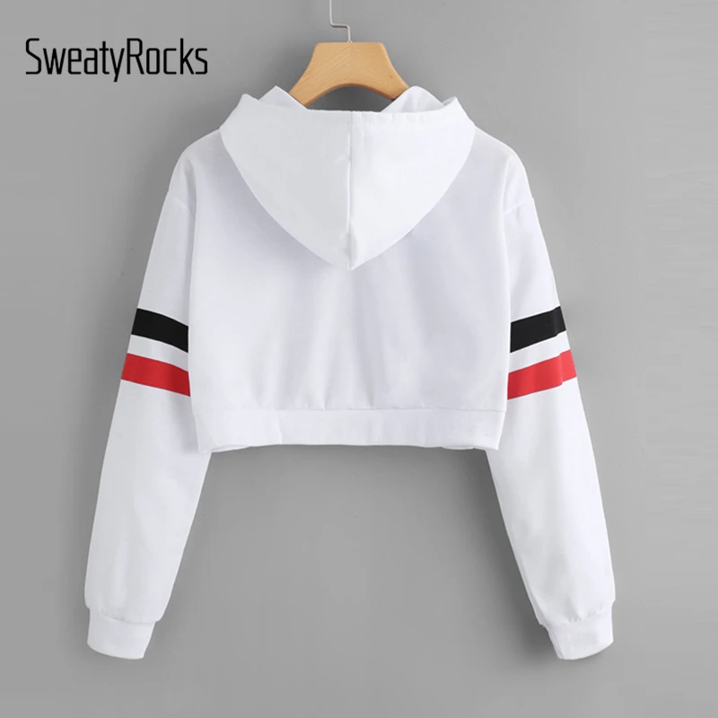 SweatyRocks الأبيض مخطط اسكواش طباعة رداء ذو قلنسوة الرباط Preppy الفتيات البلوفرات الخريف المرأة كم طويل البلوز SweatyRocks الأبيض مخطط اسكواش طباعة رداء ذو قلنسوة الرباط Preppy الفتيات البلوفرات الخريف المرأة كم طويل البلوز