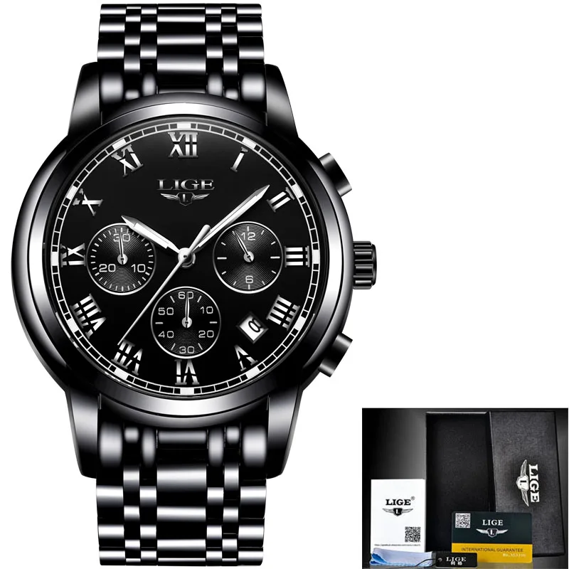 Relojes часы мужские LIGE модные спортивные кварцевые часы мужские s часы Топ бренд класса люкс Бизнес водонепроницаемые часы Relogio Masculino - Цвет: Steel B B B