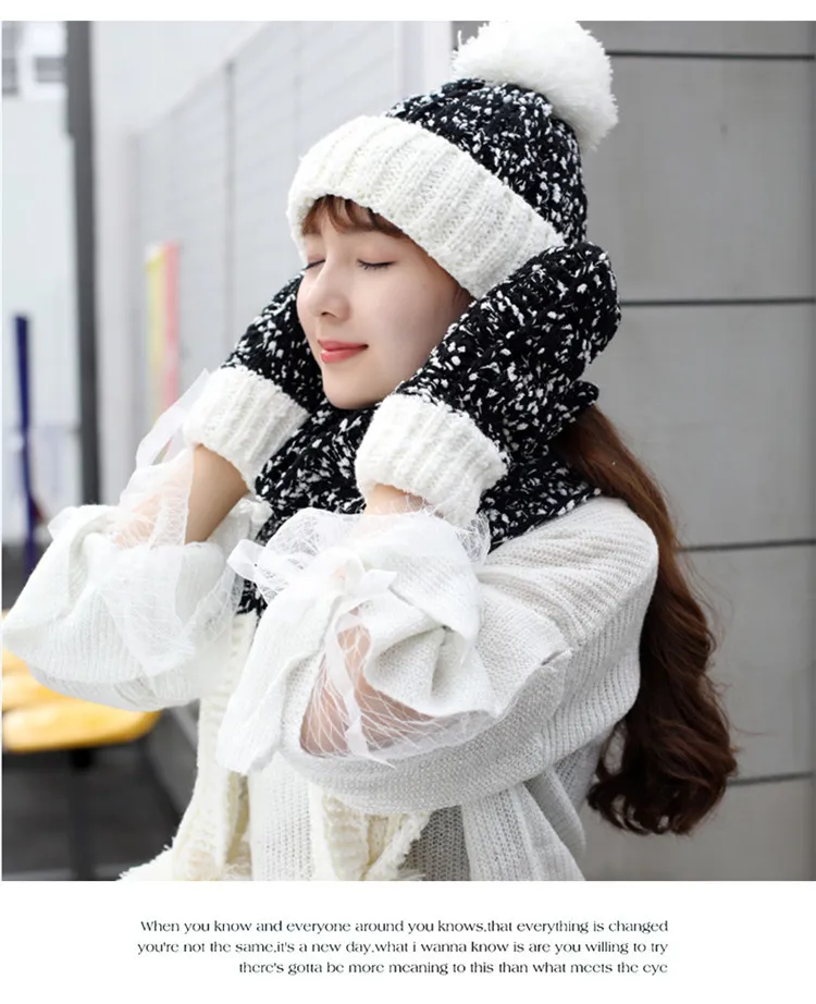 Теплые Комплект из 3-х предметов зимние Шапки шарф перчатки для Для женщин девочек толстые хлопчатобумажные зимние аксессуары Головные