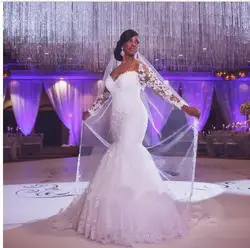 2019 Новое поступление, белые винтажные Свадебные платья с длинным рукавом, милые кружевные свадебные платья с русалочкой, длина до пола, на