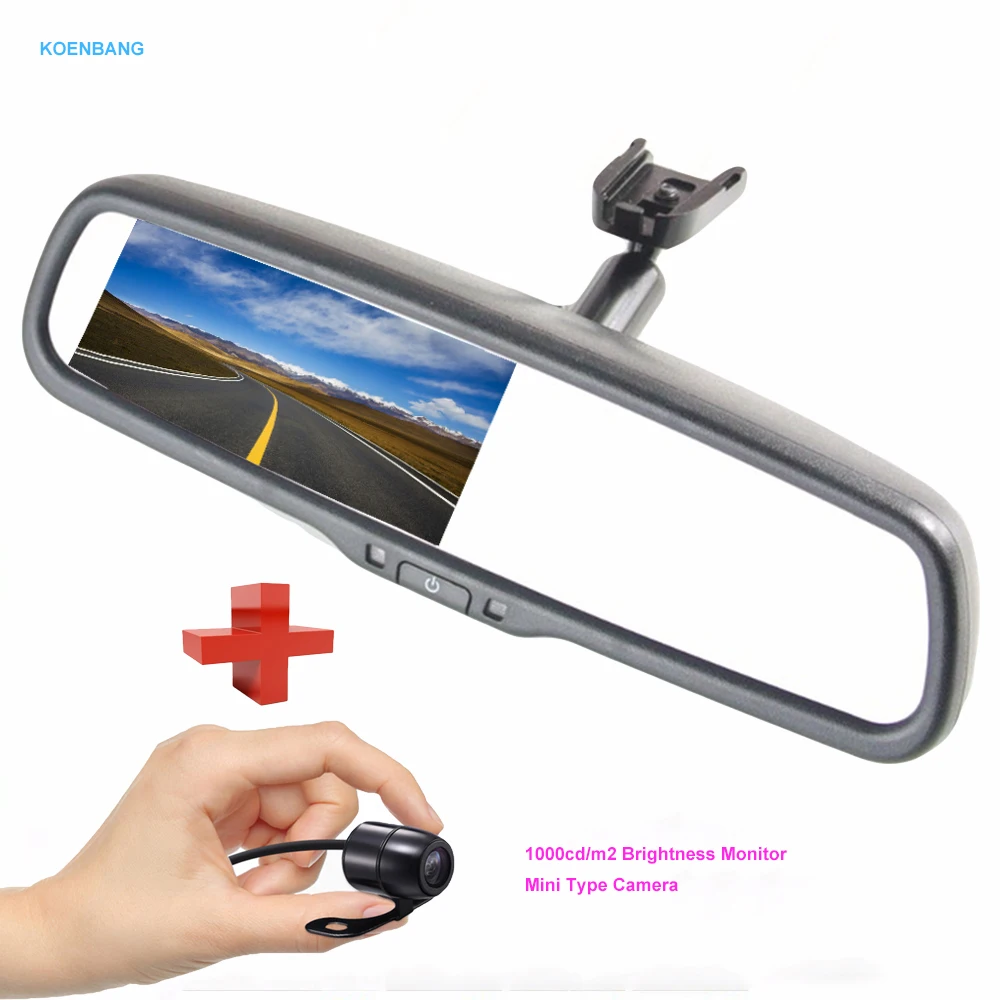 KOENBANG 4 3 TFT LCD Car Rearview Mirror Monitor 1000cd m2 2 way Video Input Mini