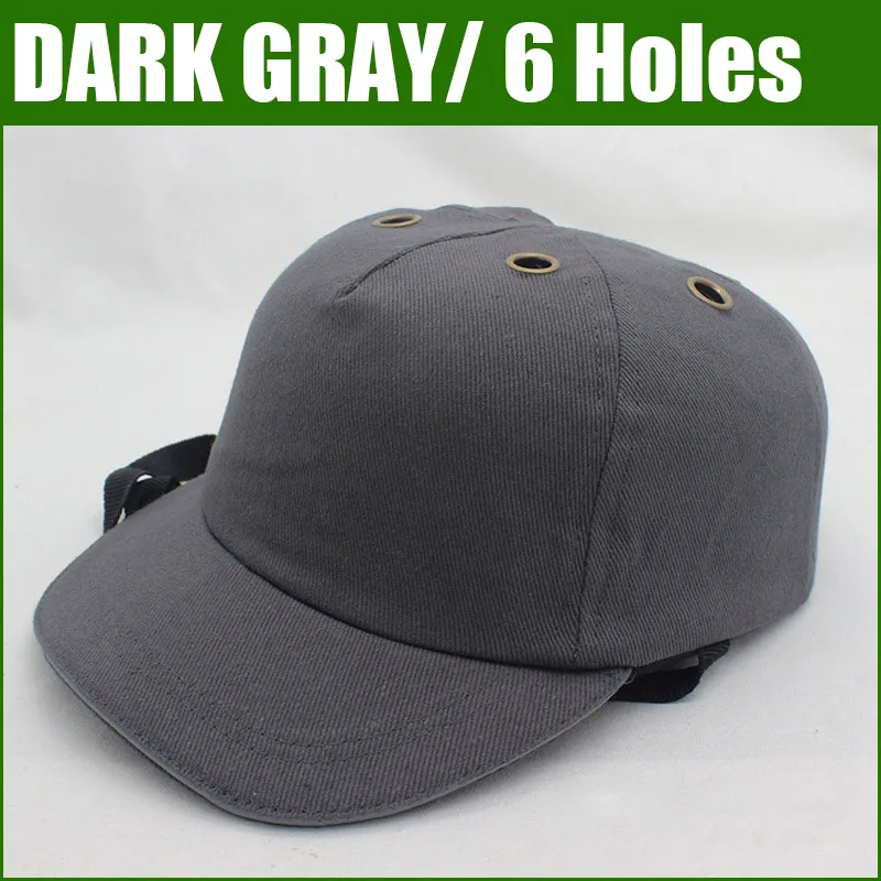 Защитная Кепка для работы, шлем ABS, внутренняя оболочка, бейсбольная кепка, Стильная защитная жесткая шапка для спецодежды, верхняя часть для защиты головы с 6 отверстиями - Цвет: 6 Holes-Dark Gray