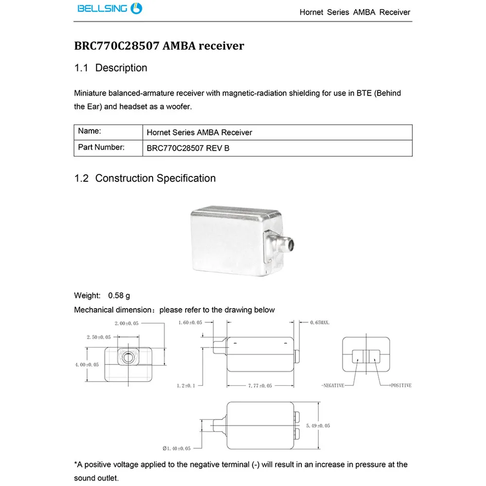 2 шт. BRC770C28507 28507 Bellsing сбалансированная арматура приемник динамик заказной в ухо монитор драйвер
